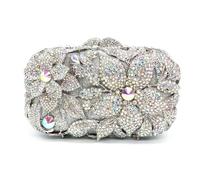 GSYPS Ladies Crystal Evening Bag Flower Luxury Rhinestone Clutch Bags Diamond Party Wedding Handbag Sparkle Party Purse, A-silver Ab