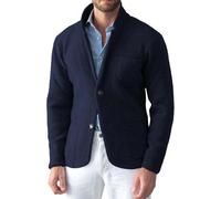 Gsywaipei Men's Blazer Knit Cardigan Casual Pockets Men Knitted Sweater Jacket Shawl Collar 2 Buttons Knits Blazer Coat, Navy Blue, L