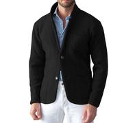 Gsywaipei Men's Blazer Knit Cardigan Casual Pockets Men Knitted Sweater Jacket Shawl Collar 2 Buttons Knits Blazer Coat, Black, XXL