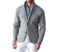Gsywaipei Men's Blazer Knit Cardigan Casual Pockets Men Knitted Sweater Jacket Shawl Collar 2 Buttons Knits Blazer Coat, Grey, M