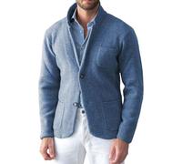 Gsywaipei Men's Blazer Knit Cardigan Casual Pockets Men Knitted Sweater Jacket Shawl Collar 2 Buttons Knits Blazer Coat, Light Blue, S