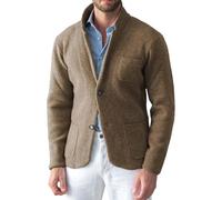 Gsywaipei Men's Blazer Knit Cardigan Casual Pockets Men Knitted Sweater Jacket Shawl Collar 2 Buttons Knits Blazer Coat, Khaki, L