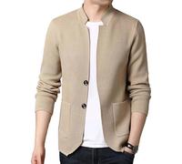 Gsywaipei Men's Casual Knitted Cardigan Classic Button Down Male Knits Jacket Slim Fit Pockets Knit Sweater Coat, Beige, 3XL