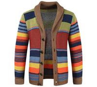 Gsywaipei Men's Lightweight Knitted Sweater Jacket Slim Fit Button Up Men Knits Cardigan Winter Color Block Knit Jackets, Rainbow, 3XL