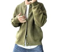 Gsywaipei Men's Loose Knit Sweater Jacket Button Down Long Sleeve Men Knit Jackets Slim Fit Round Neck Knits Coat, Green, XXL