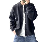 Gsywaipei Men's Loose Knit Sweater Jacket Button Down Long Sleeve Men Knit Jackets Slim Fit Round Neck Knits Coat, Black, L