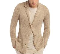 Gsywaipei Mens Shawl Collar Cardigan Sweaters Button Lightweight Men Knit Suits Jackets Slim Fit Knits Suit Jacket, Khaki, X-Large