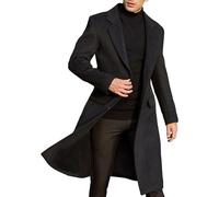 Gsywaipei Men's Slim Fit Pea Coat Warm Thick Long Breasted Peas Overcoat Winter Button Wool Blend Male Coats, Black, L