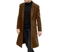 Gsywaipei Men's Slim Fit Pea Coat Warm Thick Long Breasted Peas Overcoat Winter Button Wool Blend Male Coats, Dark Brown, XL