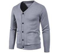 Gsywaipei Men's Solid Color Casual Knitted Jacket Winter Men Knit Sweaters Jackets Lightweight Button Knits Cardigans, Light Grey, Medium