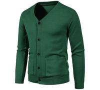 Gsywaipei Men's Solid Color Casual Knitted Jacket Winter Men Knit Sweaters Jackets Lightweight Button Knits Cardigans, Green, Medium