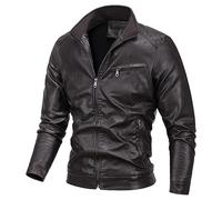 Gsywaipei Men's Solid Color Leather Jacket Zipper Motorcycle Biker PU Jackets Bomber Stand Collar Cycling Leathers Coat, Coffee, 3XL