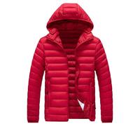 Gsywaipei Men's Solid Hood Down Jacket Zipper Pocket Warm Insulated Male Puffy Coat Zip Winter Windproof Puffer Jackets, Red, 6XL