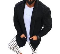 Gsywaipei Men's Solid Knit Cardigan Jackets Winter Mid Length Men Knits Coat Lightweight Collar Knit Cardigans Jackets, Black, 3X-Large