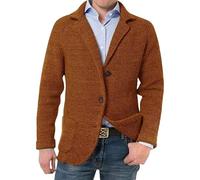 Gsywaipei Men's Suit Casual Knitted Jacket Button Lightweight Men Knit Coat Slim Fit Knits Blazer Suit Jackets, Dark Brown, L