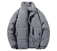 Gsywaipei Men's Thick Corduroy Puffer Jacket Warm Insulated Lined Solid Male Puffy Coat Collar Long Sleeve Zip Down Jackets