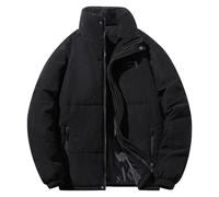 Gsywaipei Men's Thick Corduroy Puffer Jacket Warm Insulated Lined Solid Male Puffy Coat Collar Long Sleeve Zip Down Jackets