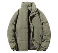 Gsywaipei Men's Thick Corduroy Puffer Jacket Warm Insulated Lined Solid Male Puffy Coat Collar Long Sleeve Zip Down Jackets