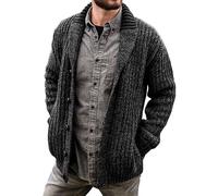 Gsywaipei Men's Thick Knitted Sweater Jacket Classic Long-Sleeve Men Knit Sweaters Coat Shawl Collar Button Knits Cardigans, Black, XXL