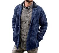 Gsywaipei Men's Thick Knitted Sweater Jacket Classic Long-Sleeve Men Knit Sweaters Coat Shawl Collar Button Knits Cardigans, Blue, 4XL