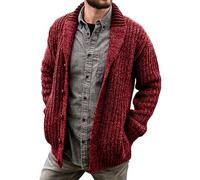 Gsywaipei Men's Thick Knitted Sweater Jacket Classic Long-Sleeve Men Knit Sweaters Coat Shawl Collar Button Knits Cardigans, Red, M