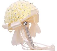 GSZCCZS 1/2/4/6 Pcs 10 Inches Wedding Flower Bouquets for Bride Bridesmaid Fake Rose Bouquets Floral Arrangements w/Diamond and Soft Ribbons for Wedding Decorations