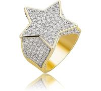 GSZCCZS 14K Gold Densely Set Mossanite Five-Pointed Star Ring, Wide Face Men's Hip-Hop Ring, For the Star in Your Life,Father's Day Gift