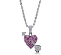 GSZCCZS 14K Gold Over S925 Cupid's Arrow Through Heart Pendant, Ruby & Moissanite Necklace, A Heartfelt Present for Anniversaries or Romantic Milestones,Fathers Day for Dad