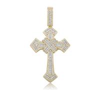 GSZCCZS 14K Gold Over S925 Vintage Cross Pendant with Sparkling Pavé Moissanite - Distinctive Hip-Hop Men's Necklace, The beautiful Gift for Birthdays & Special Occasions,Father's Day Gift