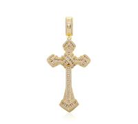 GSZCCZS 14K Gold Over S925 Vintage Cross Pendant with Sparkling Pavé Moissanite - Distinctive Hip-Hop Men's Necklace, The beautiful Gift for Birthdays & Special Occasions,Father's Day Gift