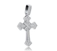 GSZCCZS 14K Gold Over S925 Vintage Cross Pendant with Sparkling Pavé Moissanite - Distinctive Hip-Hop Men's Necklace, The beautiful Gift for Birthdays & Special Occasions,Father's Day Gift