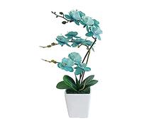 GSZCCZS 15" Artificial Phalaenopsis w/Porcelain Vase Indoor Silk Orchid Fake Plants in Pot Faux Flowers Arrangements for Living Room Table Centerpieces Home Decor