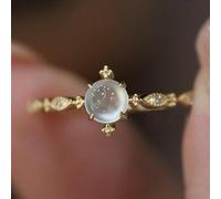 GSZCCZS 18K gold adjustable ring with oval blue moonstone and solitaire setting. A women's birthstone engagement/wedding ring.