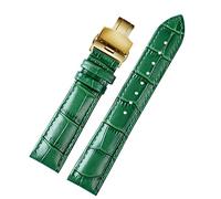GSZCCZS 18mm 20mm 22mm Bamboo Pattern Soft Cowhide Strap Men Butterfly Buckle Ostrich Leather Green Watchband Bracelet (Color : D RG Folding, Size : 22mm)