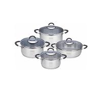 GSZCCZS 8 Piece Steel Pot Set Grey With Glass Lid Gas Stove Induction Cooker Kitchen Cookware Set