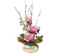 GSZCCZS Artificial Flowers in Pot Set Fake Flower Magnolia Flower Silk Flower Overall Floral Art for Living Room Table Decoration Table Centerpiece Office Wedding Party Decoration (Color : White)