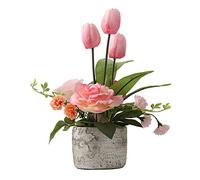 GSZCCZS Artificial Flowers with Vase Set, Fake Tulip Flowers, Silk Flowers, Roses, Living Room Furnishings, Decorative Flowers, Potted Plants Table Centerpiece Office Wedding Party Decoration