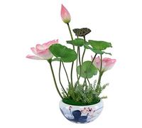 GSZCCZS Artificial Lotus Flowers in Ceramic Vase Large Potted Lotus Leaf Flowers Arrangement for Living Room Dinning Table Centerpiece Home Decor