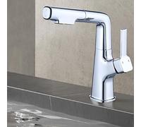 GSZCCZS Basin Faucet with Pull Out Spray Rotation Hot and Cold Water Brass Multifunction Bathroom Faucets-Grey(Nero)