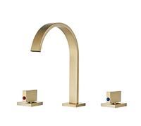 GSZCCZS Bathroom Basin Faucet 8 inch Widespread Lavatory Mixer Tap Brass Three Hole Sink tap Brush Gold Black Sink Faucet(Color:Brush Gold)