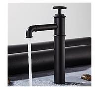 GSZCCZS Bathroom Single Round Lever Sink Faucet Crane Brass Black Sink Faucet Hot and Cold Water Tap(Black Short)