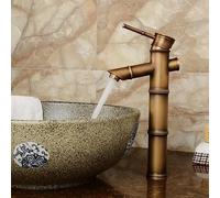 GSZCCZS Bathroom Sink Faucet, Antique Bathroom Faucet Brass Basin Faucets European Retro Style Vessel Tall Bamboo Sink Tap Hot and Cold Water Mixer Tap Crane (Color : A3 Tall)