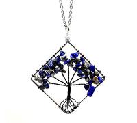 GSZCCZS Black Tree Life Pendant Quartz Crystal Necklace Chakra Gemstones Copper Wire Wrap Jewelry Gift For Women