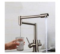 GSZCCZS Brass Black Kitchen Folding Faucet with Water Cold Hot Kitchen Modern Drinking Water 3 Way Filtered Faucet Mixer,Sink Faucet（Black-Hose Size 9-16）