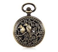 GSZCCZS Bronze Double Bird Hollow Flower Mechanical Pocket Watch Gold Letter Roman Face Hollow Rear Pocket Watch Color: Bronze
