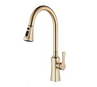 GSZCCZS Brushed Gold Kitchen Faucet, Single Handle Pull Out Kitchen Faucet, Hot and Cold Mixer Tap, 360 Rotation Kitchen Sink Faucet