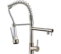 GSZCCZS Brushed Nickel Black Kitchen Faucet Pull-Out Spray Dual Function Water Flow Swivel Spout Single Handle Mixer Tap Sink