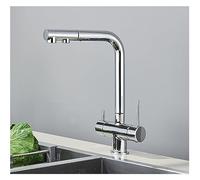 GSZCCZS Chrome Brass Pull Out Filtered Kitchen Faucet Dual Handle Hot Cold Drinking Water 3-Way Filter Purification Mixer Taps(Matte Black)