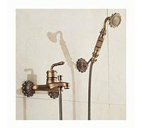 GSZCCZS Classic Bathroom Antique Brass Bathtub Faucet Bathtub Shower Tap with Wall Mounted Handheld Shower Head Vintage Retro Single Handle Bathtub Shower Taps with Hot and Cold Water