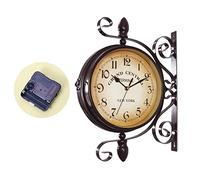GSZCCZS Decorative Clock European Style Rust-Proof Wrought Iron Battery Operated Non-Ticking Retro Double Sided Wall Clock for Home Easy to Hang